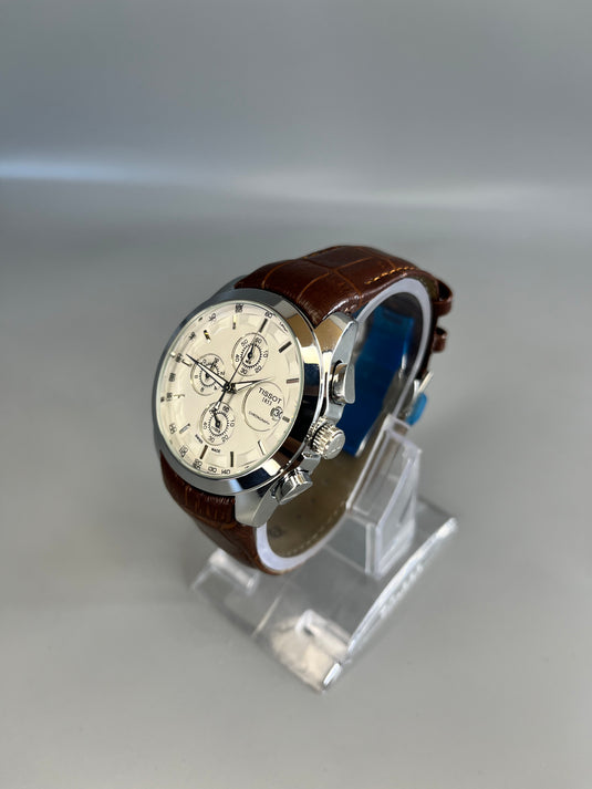 Branded Ti**ot 1853 Special Edition Chronograph Watch Brown and silver